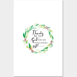 Thanks Be To God Christmas Wreath Bible Verse Lettering Posters and Art